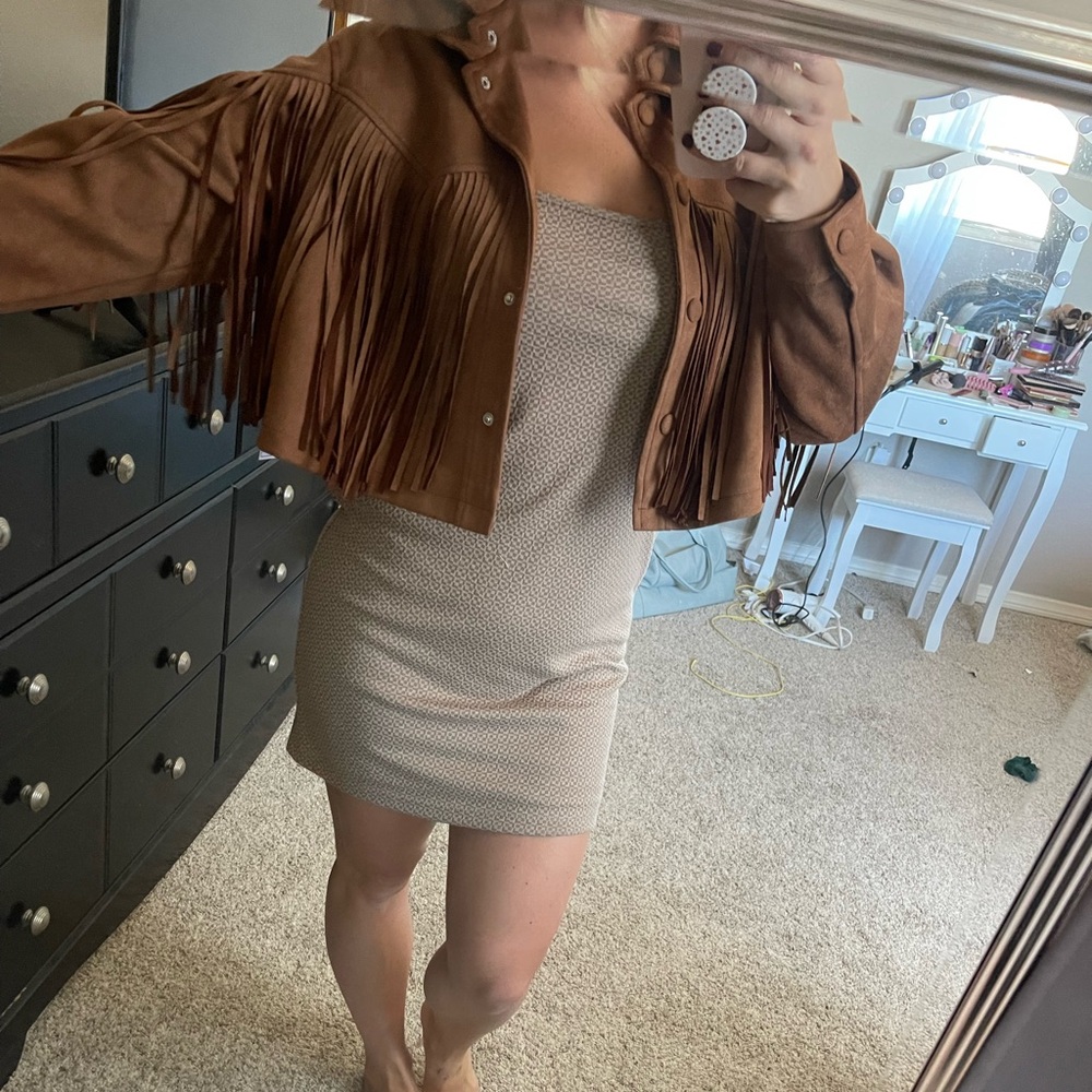 Suede fringe cropped western jacket